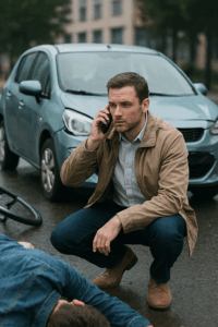 事故現場　冷静に対応