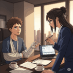 労災の相談をする被災者と弁護士